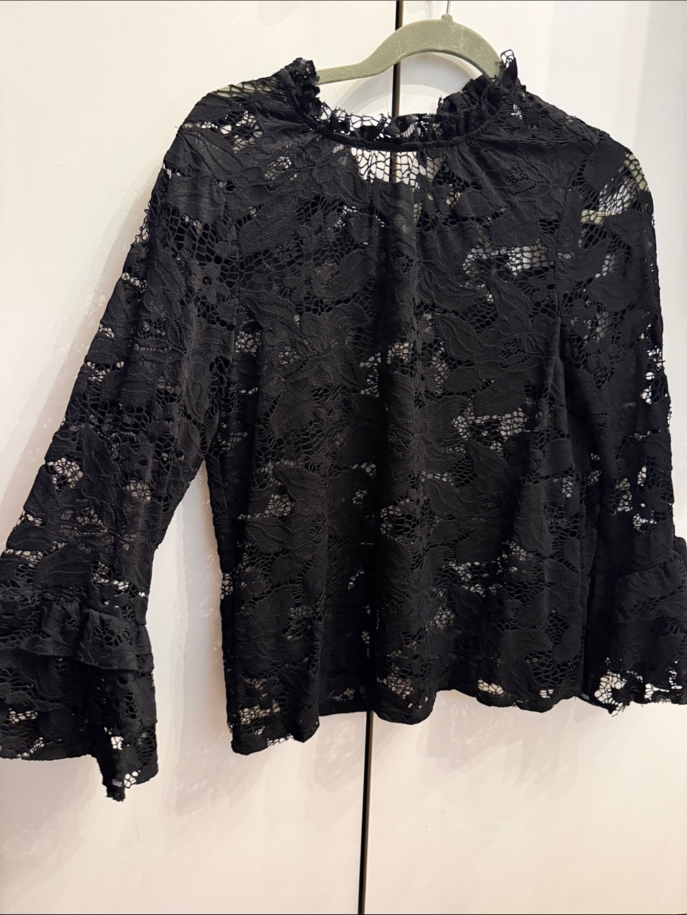Cloudsky Black Lace Bell-Sleeve Women's Top M